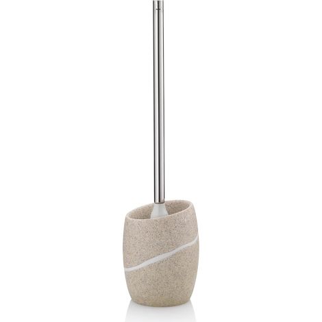 Brosse à WC avec réservoir 45 cm Talus, Brosse à WC avec tête de Brosse Interchangeable, Aspect Pierre Naturelle, Ensemble Brosse WC, Manche INOX, Beige (1/5)