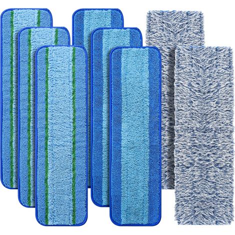 Lot de 8 lingettes de rechange pour balais Bona, lavables et réutilisables, en microfibre, pour parquets et surfaces multiples (3 lingettes de nettoyage en profondeur + 3 lingettes de nettoyage en mic