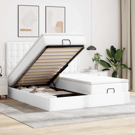 Cama otomana colchón&LED cuero sintético puro 160x200cm