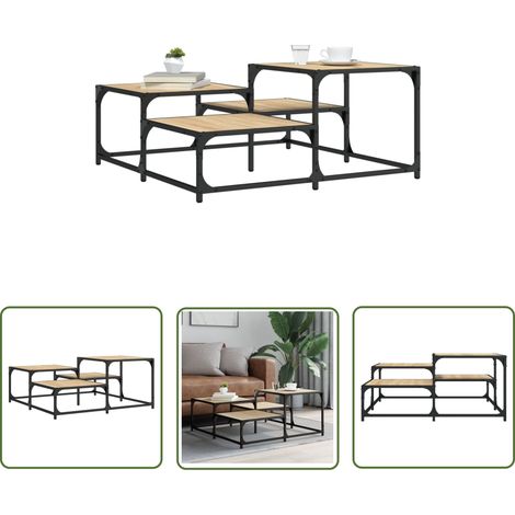 The Living Store Table basse chêne sonoma 87,5x87,5x40 cm bois d'ingénierie - Table Basse - Meuble Salon - Table D'appoint - Table Industrielle - Table Design (1/5)