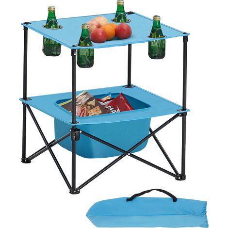 VEVOR Tavolo da Campeggio Pieghevole in Tessuto Oxford 600D Impermeabile, Tavolo da Picnic Portatile e Leggero per Esterni con 4 Portabicchieri e Borsa per Trasporto, per Picnic in Campeggio, Blu