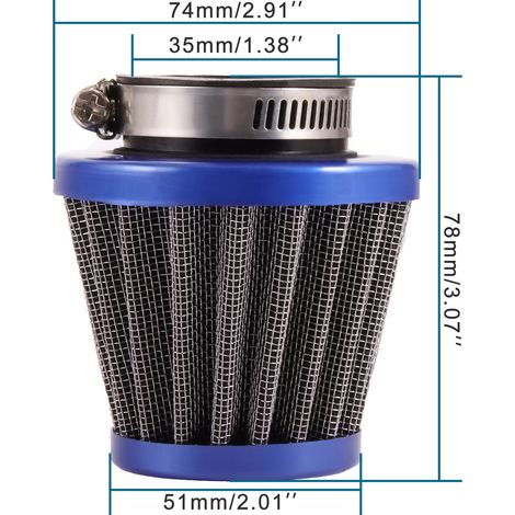 35-mm-Luftfilter in blauem Metallic-Blau, kompatibel mit Motorrad-Luftfiltern (1/4)