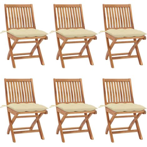 vidaXL Sillas plegables con cojines, 6 unidades, madera maciza de teca. (1/5)