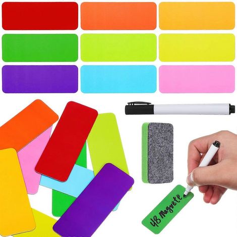 Set mit beschreibbaren Magnetetiketten, Namensschildern, Memo-Aufklebern und Kühlschrankmagneten inklusive Stift und Pinsel (1/5)