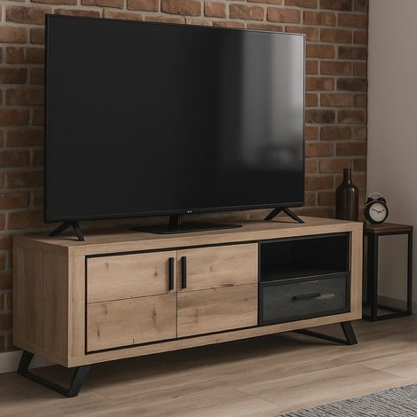 Meuble TV contemporain 2 portes 1 tiroir 180 cm + LED PERO (1/4)