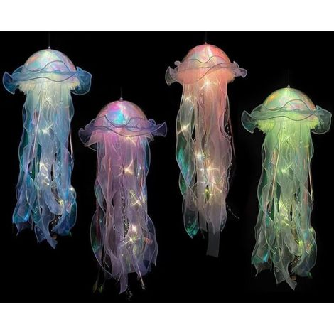 Lot de 4 méduses lumineuses alimentées par piles pour le jardin, anniversaire à la maison, fête sur le thème de l'océan (1/5)