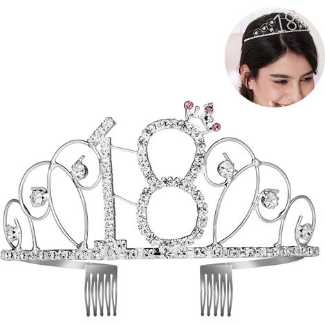 Couronne D Anniversaire - Couronne Avec Peigne À Cheveux En Cristal Et Strass Argenté - Pour Fête Princesse Femme Enfant - 1 Pièce (1/5)