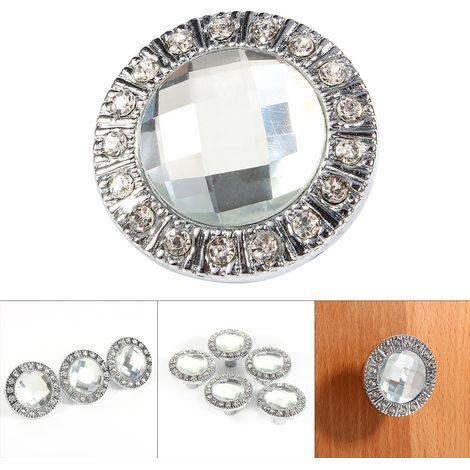 Lot de 10 poignées de porte/tiroir en verre cristal transparent effet diamant. (1/4)