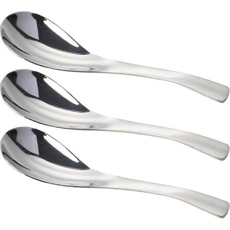 Lot de 3 cuillères en acier inoxydable pour repas, soupe, riz, épaississement, service de table (petite taille)-13.50X3.50X0.25CM