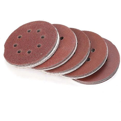 50 Stück runde Schleifscheiben, 125 mm Durchmesser, Körnung 40, 60, 80, 120, 240, mit 8 Löchern