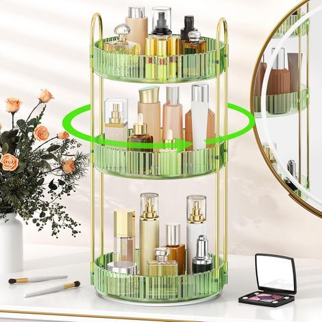 360° Rotating Makeup Organizer for Dressing Table, 3 Tier Adjustable Perfume Organizer for Dresser, Multi-Functional Cosmetic, Skincare Organizer for Bedroom (1/5)