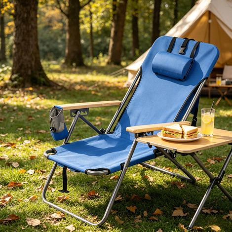 Chaise longue pliante de jardin en tissu Oxford bleu, dossier 4 positions – 69 x 56 x 80 cm (1/5)