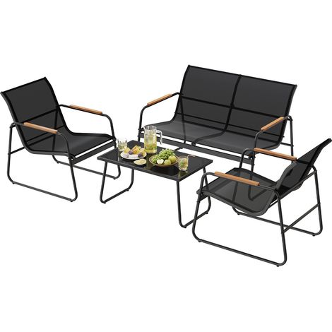 WOLTU Salon de Jardin Extérieur avec Structure Métallique, Tissu Polyester, 1 Table, 2 Chaises et 1 Banc de Jardin, Noir (1/5)