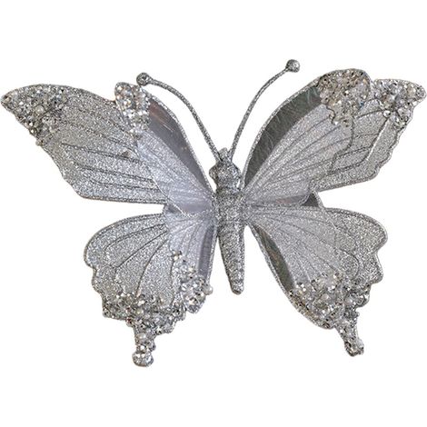 Papillon De Noël - Décoration Arbre De Noël Papillon Creux Avec Pince - Ornement Festif Papillon Argenté - Lot De 1 (1/5)