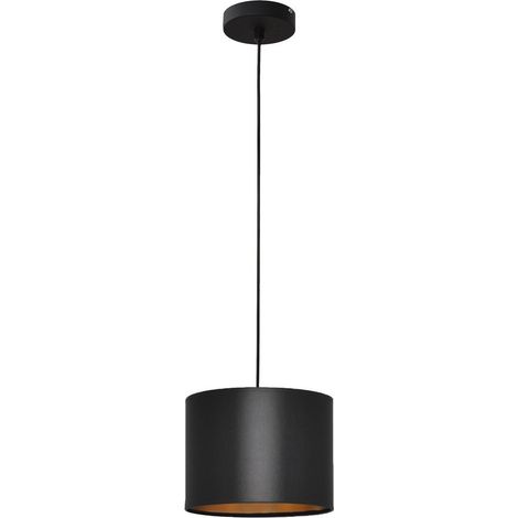Helam ALBA Plafonnier Suspension Cylindrique Noir, Or 20cm