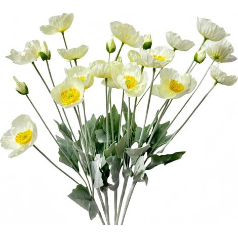 Lot de 6 fleurs de coquelicots artificielles en soie avec tiges pour mariage, fête, jardin, décoration intérieure et extérieure (6, blanc) (1/5)