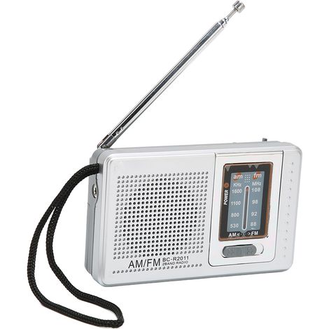 Tragbares Taschenradio AM/FM, klassisches, elegantes Design, silbergrau, batteriebetrieben, ideal für Zuhause, Wandern, Radfahren und Reisen (1/5)