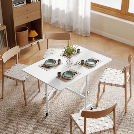 Mesa de Comedor Plegable para 4-6 Personas con Ruedas y Alas Abatibles Mesa Abatible para Cocina 120x80x73 cm Blanco (1/5)