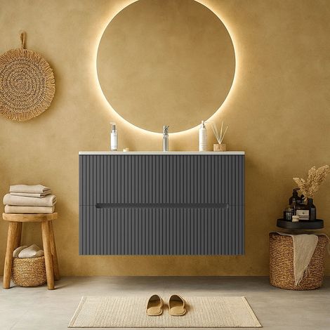 Exagonshop Mobile bagno grigio 80x46 cannettato Urbino 2.0 con