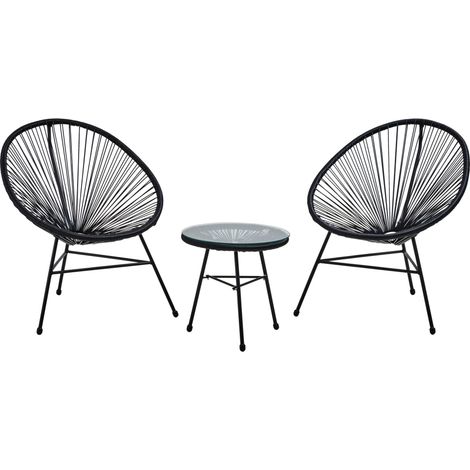 Interiors by Premier Steel Black Rattan 3 Piece Patio Set, Sturdy Table And Chairs, Outdoor Round Table And Chair, Lawn Chair Set (1/5)