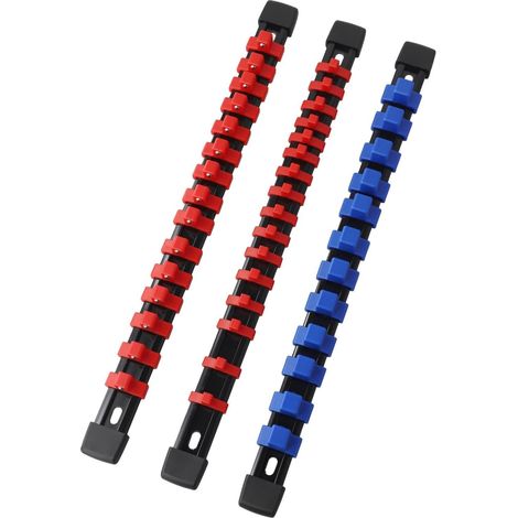 Lot de 3 Rails de rangement muraux pour douilles, 6,35 mm et 1,27 cm, Plastique, Pour garage et atelier