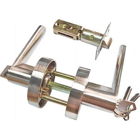 Serrure de Poignée de Levier de Porte Alliage D'aluminium Poignée Porte pour L'utilisation de La Chambre Vestiaire Salle de Rangement et Bureau Taille de Verrou 60/70mm Rond Argent (1/4)