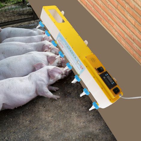 Seau de lait pour agneaux et porcelets, Seau chauffant 10 litres avec 8 tétines silicone pour nourrir animaux, Remplissage facile, réglable en hauteur