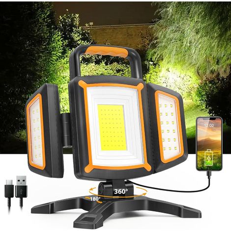 Projecteur LED Rechargeable 30W, 3000LM Projecteur de Chantier avec Batterie, 5 Modes Lampe Chantier Sans Fil et Powerbank Fonction, Étanche et Rotative pour Garage, Atelier