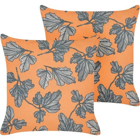 Dekokissen 2er Set SPIREA 45 x 45 cm Orange Schwarz Pflanzenmuster
