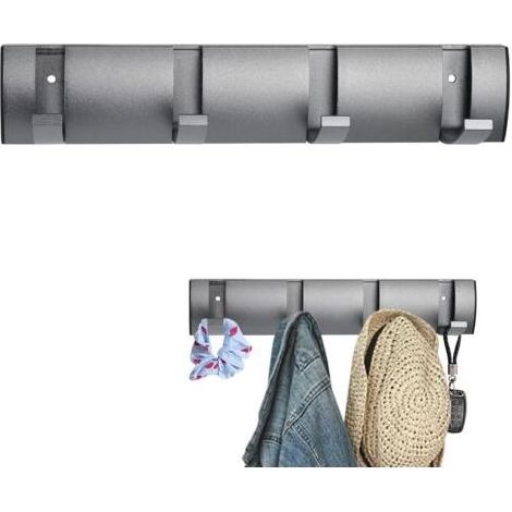 Porte Manteau Mural - Aluminium - 4 Crochets Rétractables - Pour Vestes Écharpes Sacs - 31,5 cm - 1 Pièce (1/5)