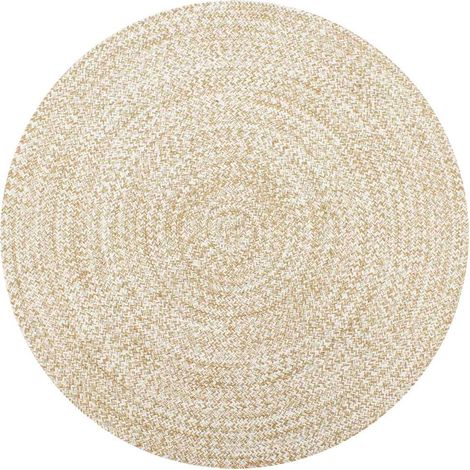 Tapis en jute fait main, blanc et naturel, 120 cm