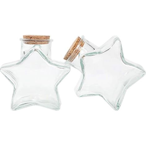 Lot de 2 bouteilles à souhaits transparentes en forme d'étoile, bocaux en verre avec bouchon en liège.-11.5x11.3cm
