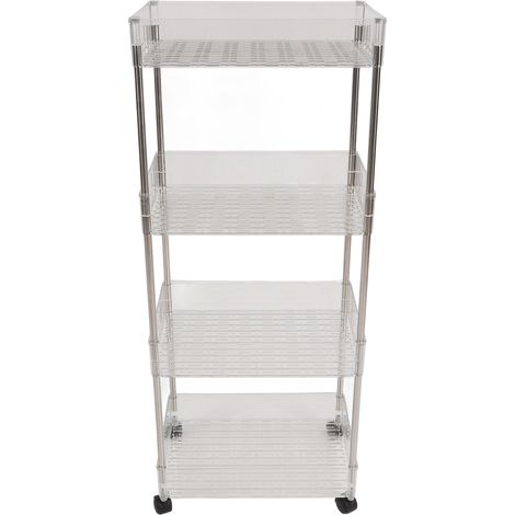 Decdeal Table à langer à roulettes pour nouveau-né, organiseur de rangement pour articles de puériculture, mobile, rectangulaire, transparent, 4 couches, taille L