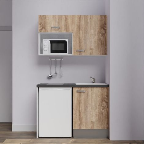Kitchenette K07L-PT - 120 cm avec plan de travail et évier, emplacements frigo et micro-ondes