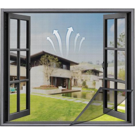 TrAdE Shop Traesio - Zanzariera Adesiva Velcro Per Finestra Nera 150x180cm Protezione Dagli Insetti 614345 -