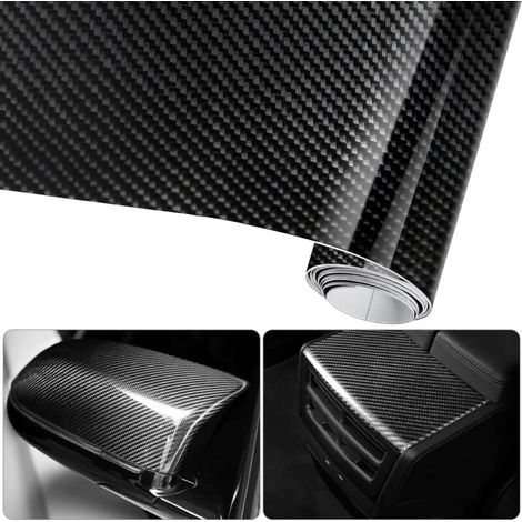 6D Waterproof Car Sticker Film Adhesive Carbon Fiber Vinyl 3M x 0.3M Waterproof Non-Stick for Car, Computer, Smartphone Case, Motorcycle, Vehicle-Black