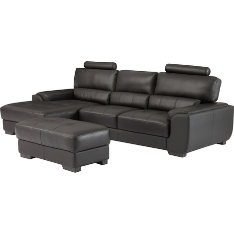Canapé d'angle et pouf en cuir METROPOLITAN II - Noir - Angle gauche (1/4)