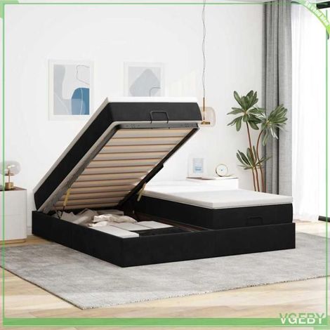 Cadre de lit ottoman avec matelas - Mod. 3311263 - Velours noir - 180x200 cm (2x90x200) - Rangement hydraulique (1/5)