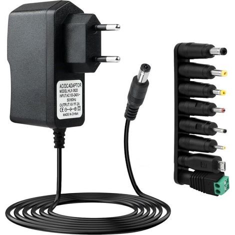 Alimentation 6V 2A, Adaptateur Secteur AC 230V vers DC 6V 2000mA 1000mA 500mA 5.5 2.1mm avec 8 Fiches Amovibles Multiples, Chargeur AC/DC 100-240v 50-60hz pour LED Routeur CCTV et Appareils (1/5)