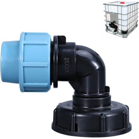 Adaptateur de robinet IBC pour réservoir d'eau - Raccord rapide - Raccord de tuyau - Raccord S60 x 6 - Filetage épais (32 mm, sortie en forme de L) (1/5)
