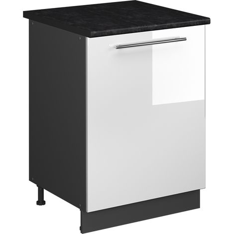 Mobiletto base cucina Fame-Line, Bianco lucido/Antracite, 60 cm 1 anta con piano di lavoro, Vicco (1/5)