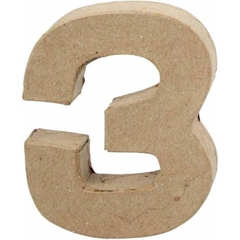 Objet décoratif - Chiffre 3 - Papier mâché - 20,5 cm - Couleur marron