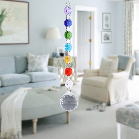 Suspension de fenêtre faite main, boule de cristal prismatique arc-en-ciel, lustre, lampe, décoration de Noël (1/5)