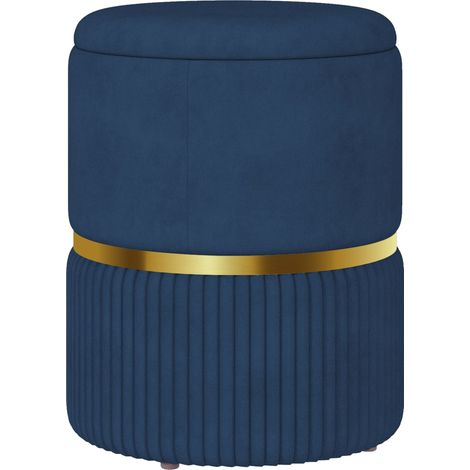 Pouf tabouret repose-pied coffre de rangement en velours côtelé 36 x 36 x 44 cm pour salon chambre bleu
