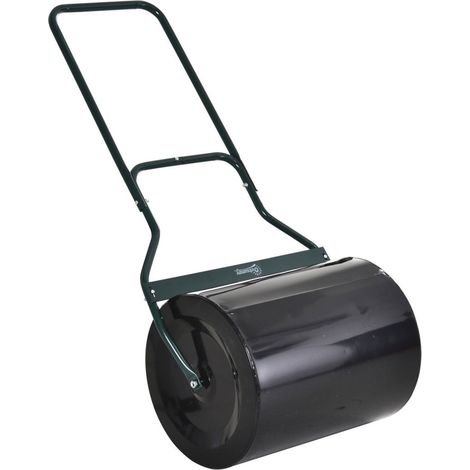 Rouleau à gazon avec poignée en U, rouleau de jardin, 40Cm de diamètre, 60L, remplissage d'eau/sable, métal noir, 57X40X123Cm (1/3)