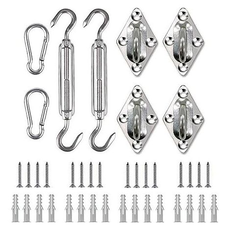 QAZQA Kit de Fixation de Voile d'ombrage M8 trés résistant, kit de Fixation pour auvent en Acier Inoxydable 304 pour Triangle et carré, kit d'accessoires (1/5)