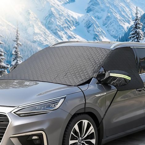 (Noir) Protege Pare Brise Hiver,Couverture Pare-Brise Voiture,Protection Repliable Universelle Anti Givre et Neige UV Soleil Poussière Pluie,Bâche Pare Brise pour Voiture SUV (1/5)