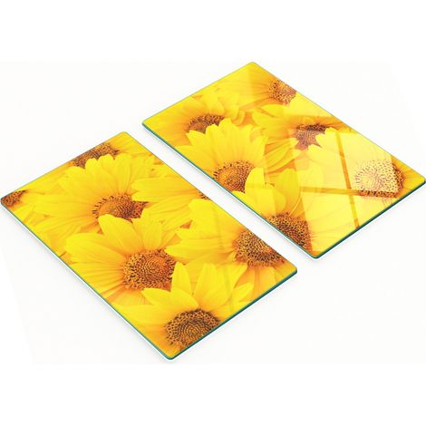 Juego de dos tablas de cocina decorativas de cristal con diseño de girasoles, 2x30x52 cm. (1/5)
