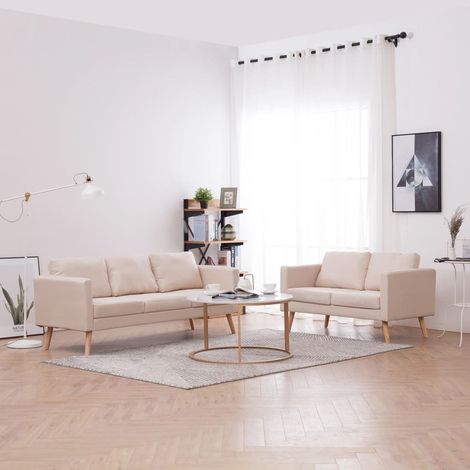 Set Divani 2 pz in Tessuto Crema vidaXL (1/5)