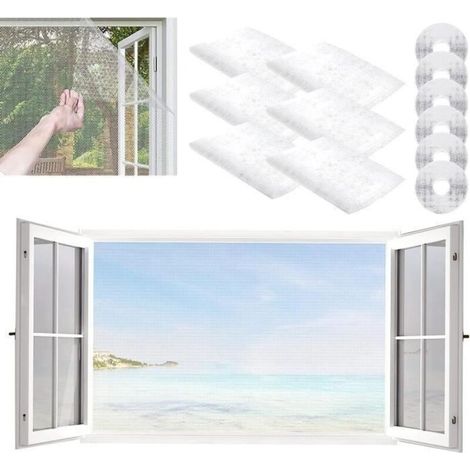 6Pcs Moustiquaires pour Fenêtre,150x130cm Fenêtre Moustiquaire Filet,Moustiquaire Fenêtre Filet Écran Insecte avec Rouleaux de Ruban (1/4)